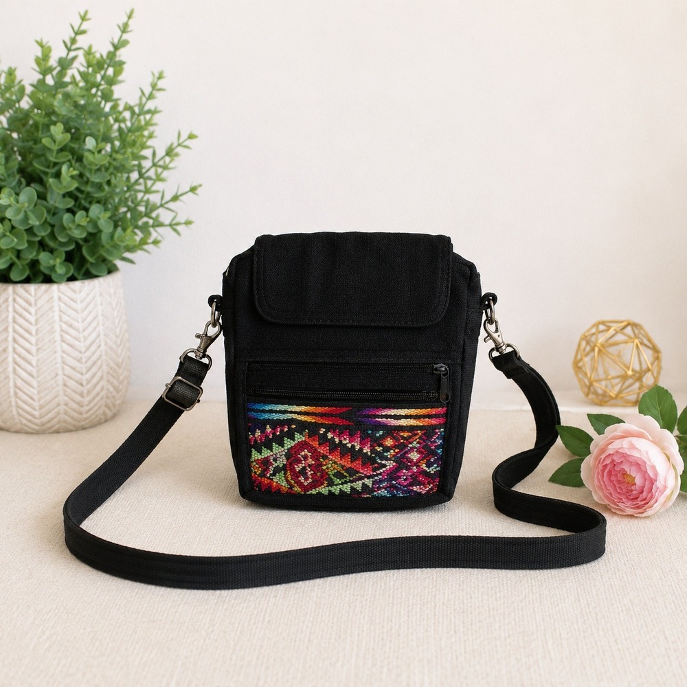 Ruth Nohemi Crossbody Bag Womens Navy Blue Boho Embroidered Festival Pouch Aztec
